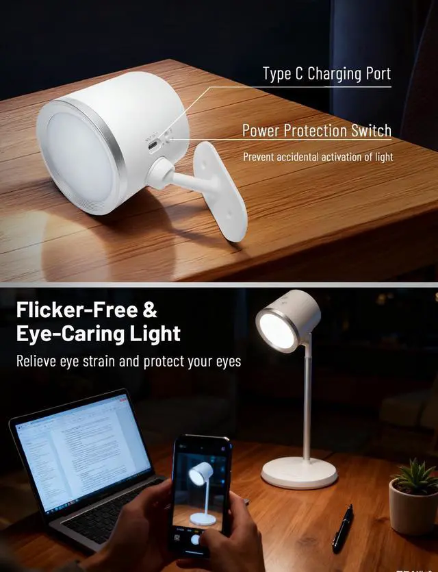 Alt view image 7 of 7 - Cordless Desk Lamp, Magnetic Wall Mount LED Light, Portable Warm Night Light, Rechargeable Battery Powered Lamp, Dimmable Brightness & 3 Color Modes, Table Light for Reading, Work, Bedroom, Hallway