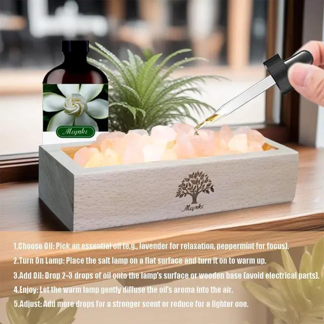 Alt view image 7 of 7 - Himalayan Salt Lamp Diffuser - 300g Pink Salt with Wood Base, USB Powered, Warm Light for Aromatherapy, Relaxation, Meditation, Home Decor, Gifts