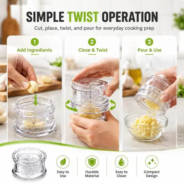 Alt view image 3 of 7 - Manual Garlic Twister Mincer Tool, Garlic Chopper, Garlic Crusher & Garlic Press Alternative for Garlic, Ginger, Onion, Herbs and Nuts, Hand Twist Food Prep Tool, Manual Kitchen Gadget2PCS