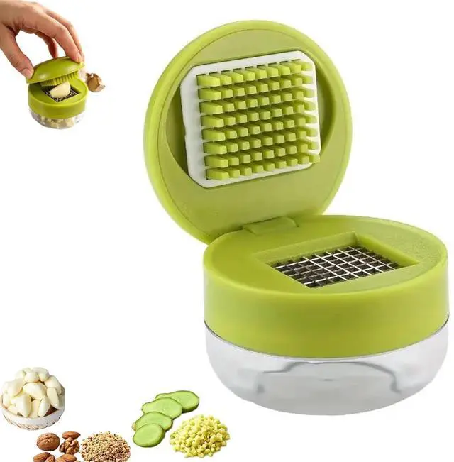 Main image of Garlic Crusher and Mincer,Garlic Press and Chopper with Container, Stainless Steel Blade Garlic Slicer, Manual Garlic Cutter for Kitchen Cooking and Food Prep -green