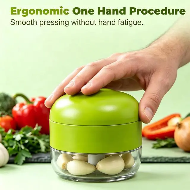 Alt view image 4 of 7 - Garlic Crusher and Mincer,Garlic Press and Chopper with Container, Stainless Steel Blade Garlic Slicer, Manual Garlic Cutter for Kitchen Cooking and Food Prep -green