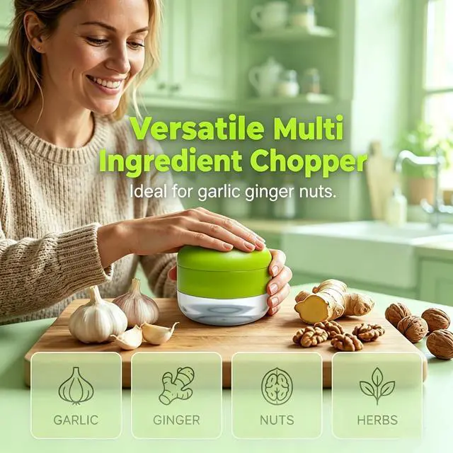 Alt view image 5 of 7 - Garlic Crusher and Mincer,Garlic Press and Chopper with Container, Stainless Steel Blade Garlic Slicer, Manual Garlic Cutter for Kitchen Cooking and Food Prep -green