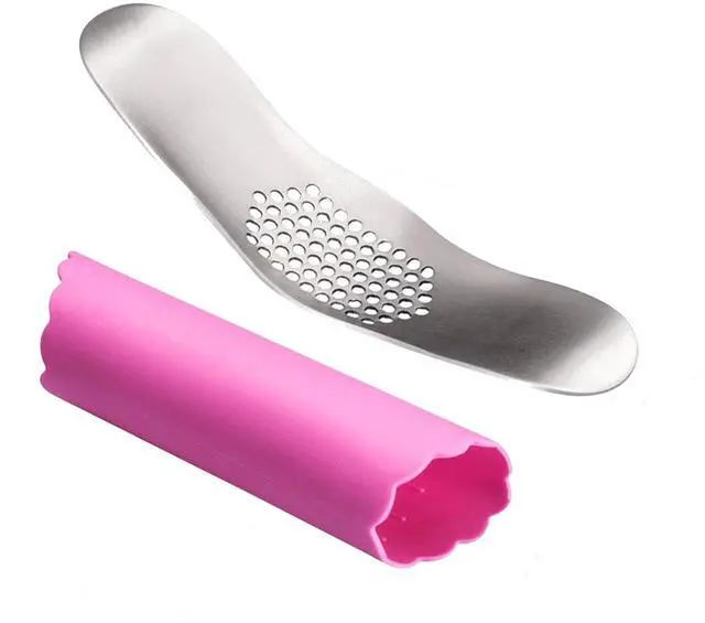 Main image of Garlic Press Stainless Steel Garlic Rocker with Silicone Peeler