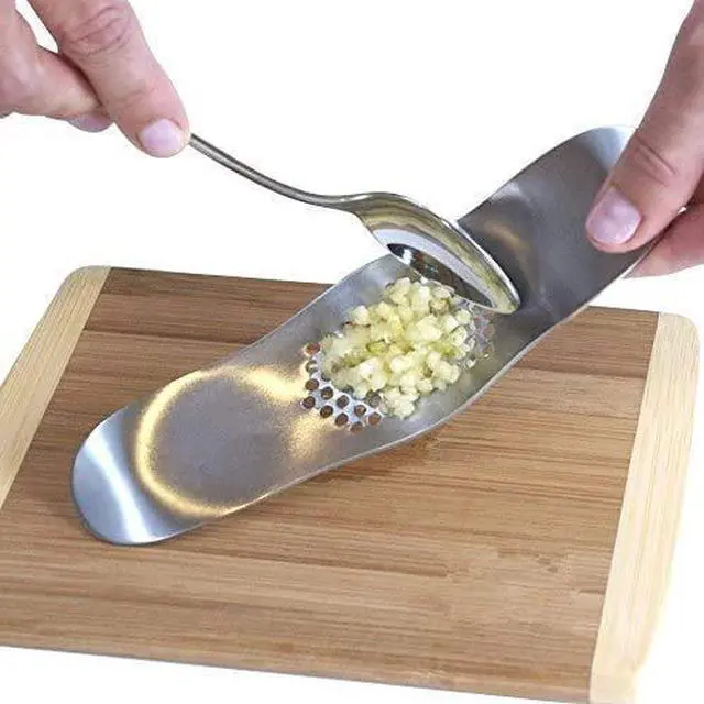 Alt view image 5 of 7 - Garlic Press Stainless Steel Garlic Rocker with Silicone Peeler
