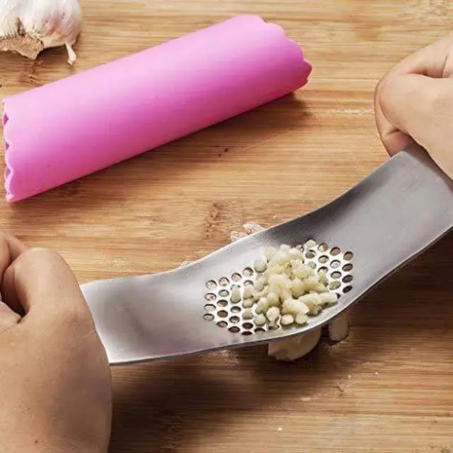 Alt view image 6 of 7 - Garlic Press Stainless Steel Garlic Rocker with Silicone Peeler