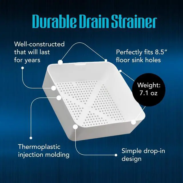 Alt view image 4 of 7 - 8.5-inch Floor Sink Drain Cover Alternative, Square Drain Basket for Restaurants, Use Below 3 Compartment Sink. Sink Strainer with 0.19-inch Holes, Versatile Plastic Drain Screen Basket