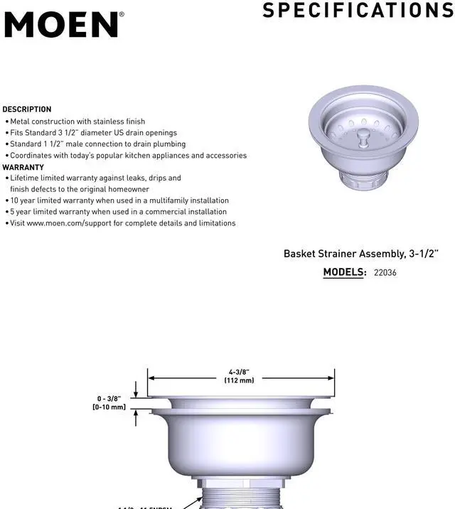 Alt view image 2 of 4 - Kitchen Sink Strainer Basket with Drain Assembly, Stainless Steel, 22036