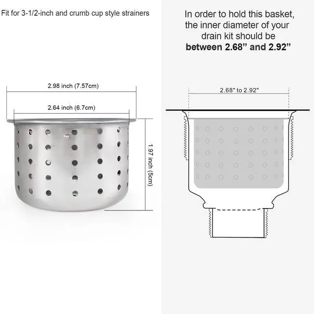 Alt view image 6 of 7 - Kitchen Sink Drain Basket Only, 3-inch Basket for Kitchen Sink Strainer Replacement, Deep Cup Strainers with Handle, SUS 304 Stainless Steel