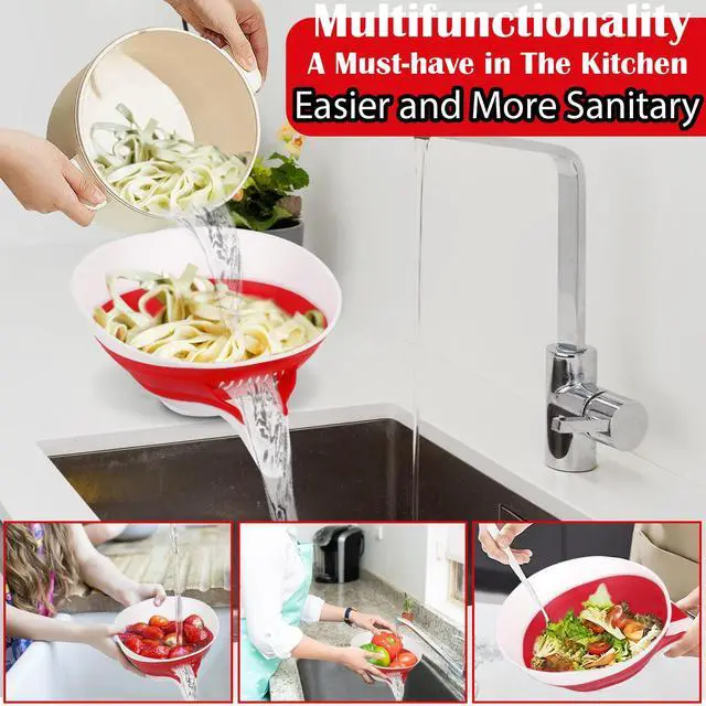 Alt view image 2 of 7 - Collapsible Colander - Small Strainer Basket, Side-Drain Design, Dishwasher Safe Food Strainer for Pasta, Fruits, Vegetables