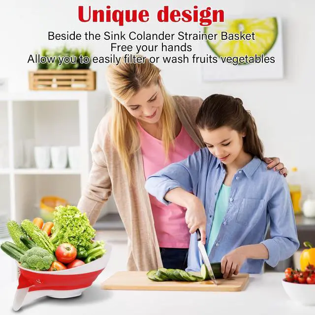 Alt view image 7 of 7 - Collapsible Colander - Small Strainer Basket, Side-Drain Design, Dishwasher Safe Food Strainer for Pasta, Fruits, Vegetables