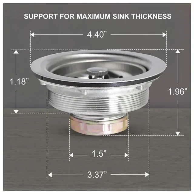 Alt view image 3 of 7 - 9733 Kitchen Sink (3-1/2'' Inch) Stainless Steel Drain Assembly With Strainer Basket-and Rubber Stopper, 3.5