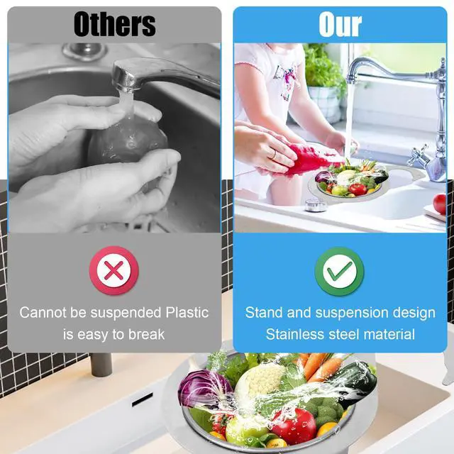 Alt view image 4 of 7 - 2pcs Swan-Shaped Drain Basket, Stainless Steel Sink Strainer Catcher Multi-Functional Quick Drain Kitchen Filter for Fruits Vegetables, Faucet Hanging (Small)