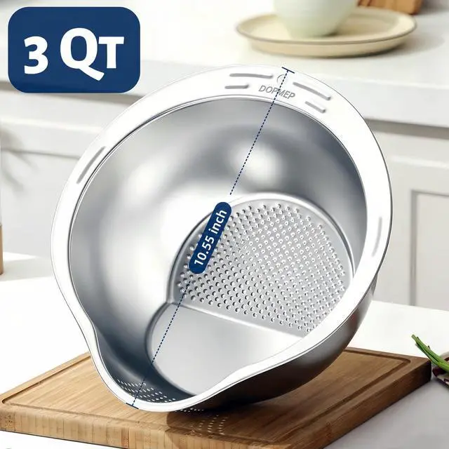 Alt view image 6 of 7 - Rice Washer Strainer Bowl Stainless Steel Colander with Side Drainer