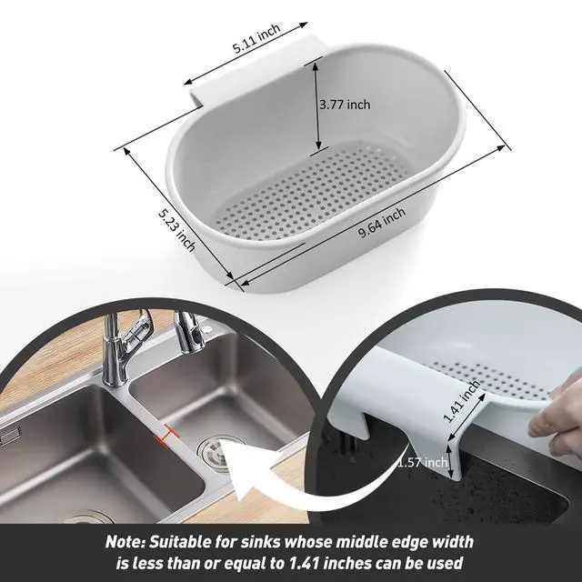 Alt view image 2 of 7 - Sink Drain Strainer Basket, Multifunction Sink Strainer Kitchen Food Catcher for Filter Kitchen Waste and Wash Vegetables Fruits (Grey)