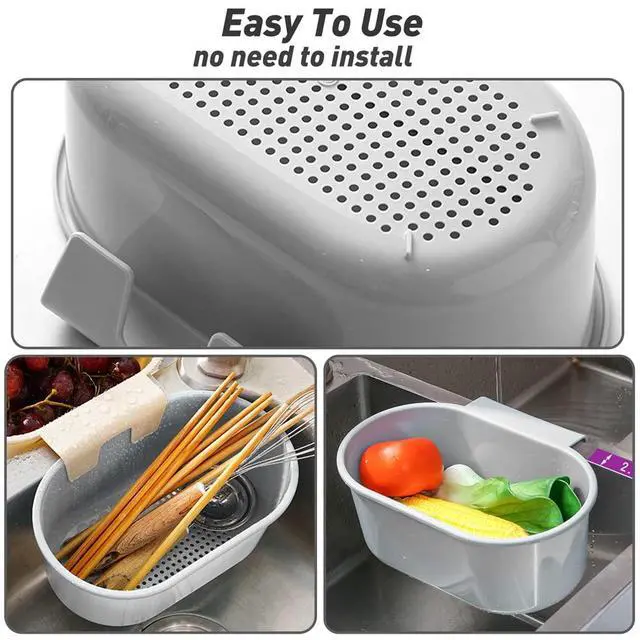 Alt view image 6 of 7 - Sink Drain Strainer Basket, Multifunction Sink Strainer Kitchen Food Catcher for Filter Kitchen Waste and Wash Vegetables Fruits (Grey)