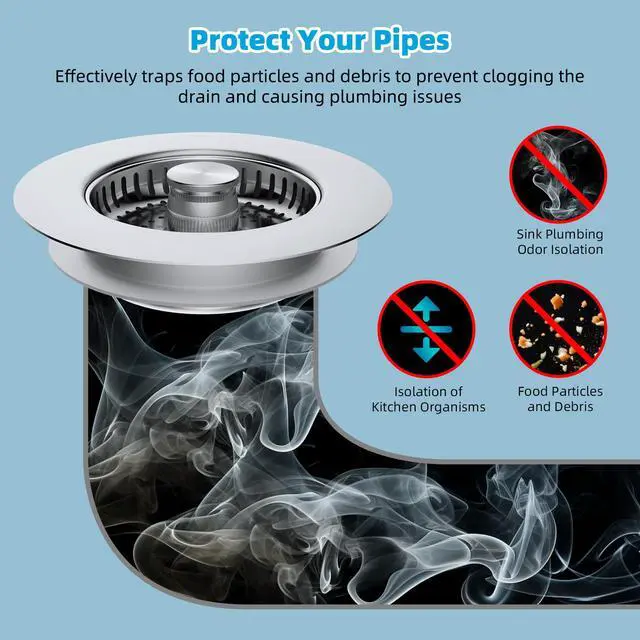 Alt view image 6 of 7 - All Metal Stainless Steel 3 in 1 Kitchen Sink Drain Strainer, Upgraded Anti-Rust Sink Stop Combo, Anti-Clogging Stainless Steel Basket Strainer with Metal Handle for US Standard 3-1/2" Drain