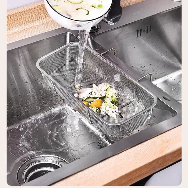 Alt view image 2 of 6 - Stainless Steel Side Sink Drain Strainer Basket, Corner Hanging Sink Strainer Colander Drain Basket, Kitchen Sink Food Waste Filter and Vegetables Fruits Clean (Silver rectangle)