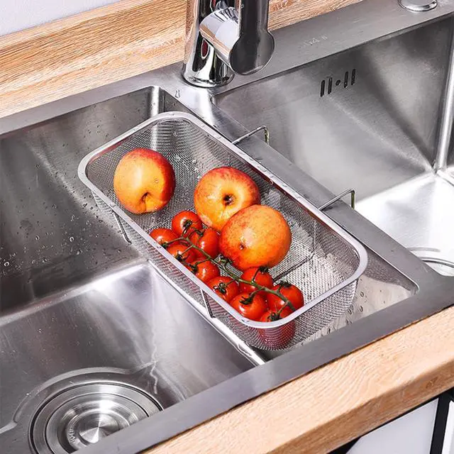 Alt view image 3 of 6 - Stainless Steel Side Sink Drain Strainer Basket, Corner Hanging Sink Strainer Colander Drain Basket, Kitchen Sink Food Waste Filter and Vegetables Fruits Clean (Silver rectangle)