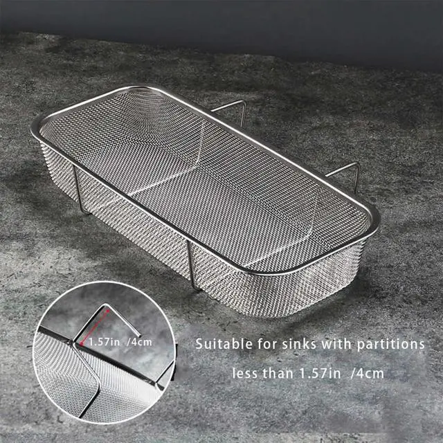 Alt view image 6 of 6 - Stainless Steel Side Sink Drain Strainer Basket, Corner Hanging Sink Strainer Colander Drain Basket, Kitchen Sink Food Waste Filter and Vegetables Fruits Clean (Silver rectangle)