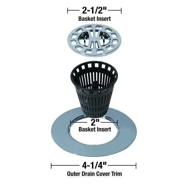 Alt view image 3 of 7 - 10529P Chrome Shower Drain Hair Catcher for Stand-Alone Shower, 3-inch Shower Drain Hair Trap, Includes 5 Replacement Baskets, Shower Strainer