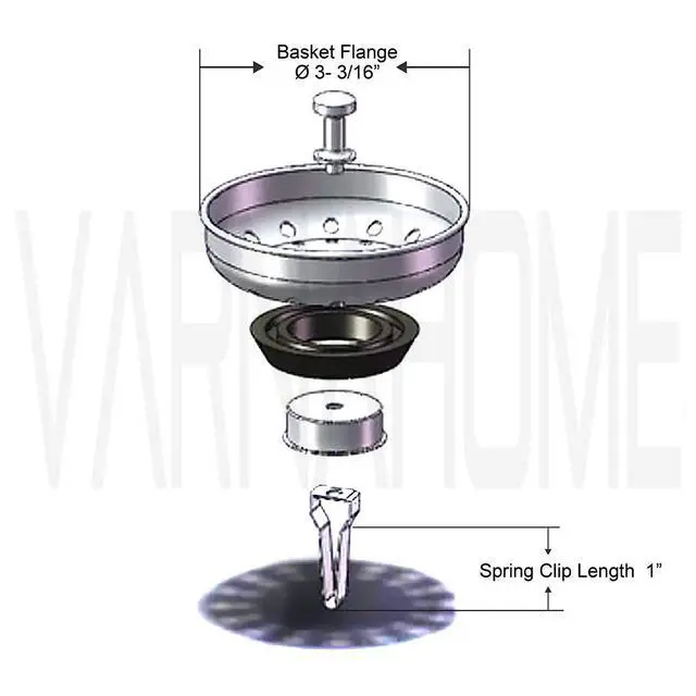 Alt view image 4 of 4 - Kitchen Sink Basket Strainer Replacement for US Standard Drains (3-1/2 Inch), Premium 304 Stainless Steel Body W/with Brass Post (Spring Clip) 1 Pack