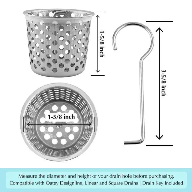 Alt view image 2 of 4 - Shower Drain Strainer for Oatey Designline Shower Drain, Linear and Square with Shower Drain Key for Drain Grate Removal, Stainless Steel