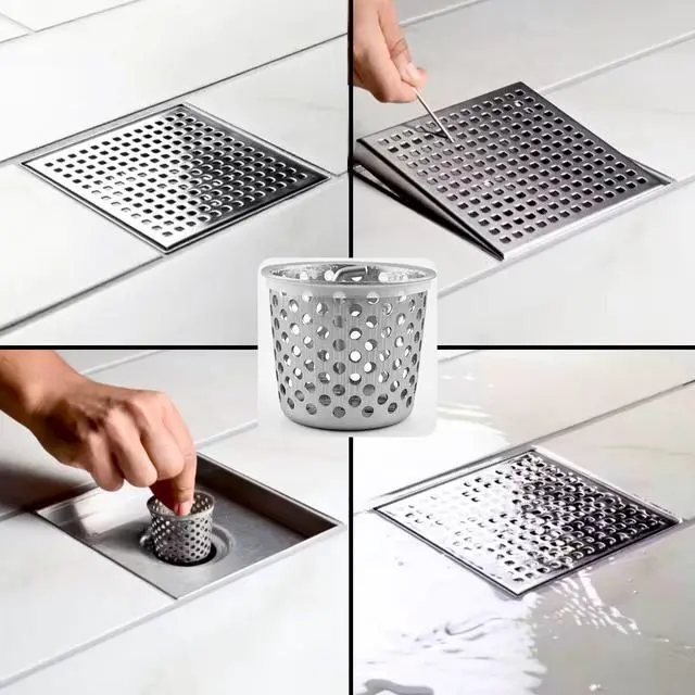 Alt view image 3 of 4 - Shower Drain Strainer for Oatey Designline Shower Drain, Linear and Square with Shower Drain Key for Drain Grate Removal, Stainless Steel