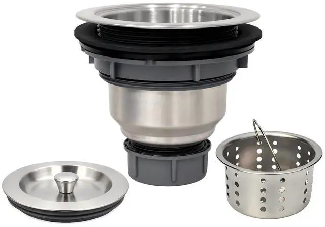 Main image of Kitchen Sink Drain Assembly Kit, 3-1/2 Inch Brushed 304 Stainless Steel Basket Strainer with Deep Removable Basket, Stopper & Cover Lid, Fits Standard Kitchen Sinks