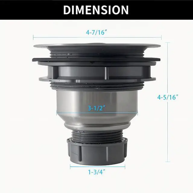 Alt view image 4 of 7 - Kitchen Sink Drain Assembly Kit, 3-1/2 Inch Brushed 304 Stainless Steel Basket Strainer with Deep Removable Basket, Stopper & Cover Lid, Fits Standard Kitchen Sinks