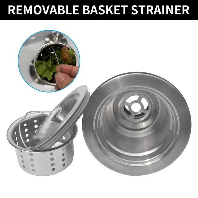 Alt view image 6 of 7 - Kitchen Sink Drain Assembly Kit, 3-1/2 Inch Brushed 304 Stainless Steel Basket Strainer with Deep Removable Basket, Stopper & Cover Lid, Fits Standard Kitchen Sinks