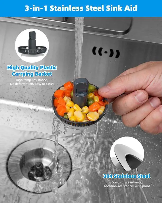 Alt view image 2 of 7 - Upgraded 3 in 1 Kitchen Sink Drain Strainer and Stopper Combo, Stainless Steel Metal Pop Up Sink Stopper, Anti-Clogging Basket with Foldable Handle for US Standard 3-1/2 Inch Drain