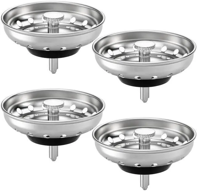 Main image of 4 Pack Kitchen Sink Strainer Baskets with Removable Rubber Stoppers, Stainless Steel Replacement for Select 3.5" Basket Strainer Drains, Easy Clean, Rust Resistant