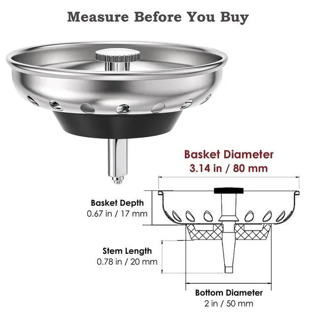 Alt view image 3 of 7 - 4 Pack Kitchen Sink Strainer Baskets with Removable Rubber Stoppers, Stainless Steel Replacement for Select 3.5" Basket Strainer Drains, Easy Clean, Rust Resistant