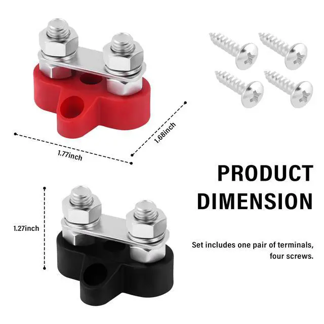 Alt view image 2 of 7 - 2PCS Battery Terminal Distribution Block,M8 Dual Studs Bus Bar Terminal Block with Battery Terminals Top Post,Negative & Positive 12V Power Distribution Block for Car Truck Marine