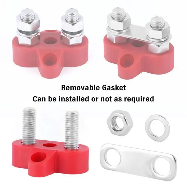 Alt view image 4 of 7 - 2PCS Battery Terminal Distribution Block,M8 Dual Studs Bus Bar Terminal Block with Battery Terminals Top Post,Negative & Positive 12V Power Distribution Block for Car Truck Marine