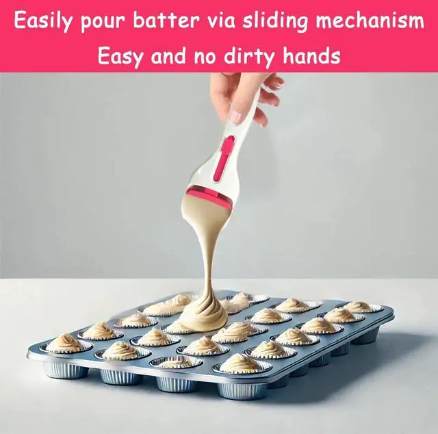 Alt view image 5 of 6 - Cupcake Batter Dispenser Scoop with One-Touch Sliding Button - Professional Cake Batter Distribution Tool for Kitchen Baking - Easy Clean Pastry Batter Scoop for DIY Cupcakes & Pancakes