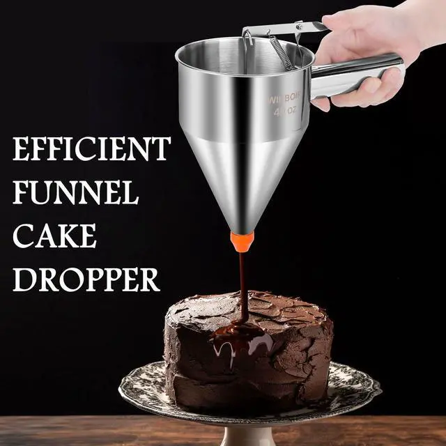 Alt view image 6 of 6 - 40oz Stainless Steel Pancake Batter Dispenser Multi-Nozzle, Funnel Tool