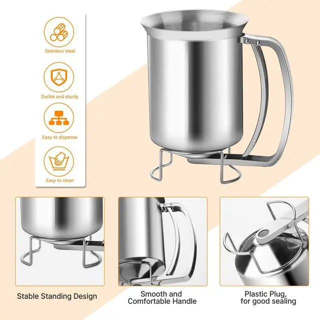 Alt view image 4 of 6 - Stainless Steel Pancake Batter Dispenser - Perfect for Pancakes, Cupcakes, Muffins, and Waffles(800ml)