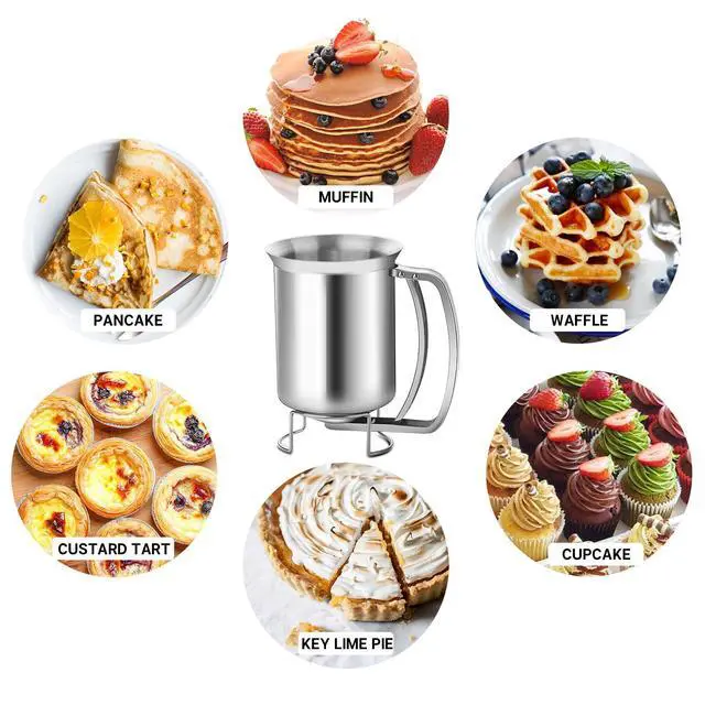 Alt view image 6 of 6 - Stainless Steel Pancake Batter Dispenser - Perfect for Pancakes, Cupcakes, Muffins, and Waffles(800ml)