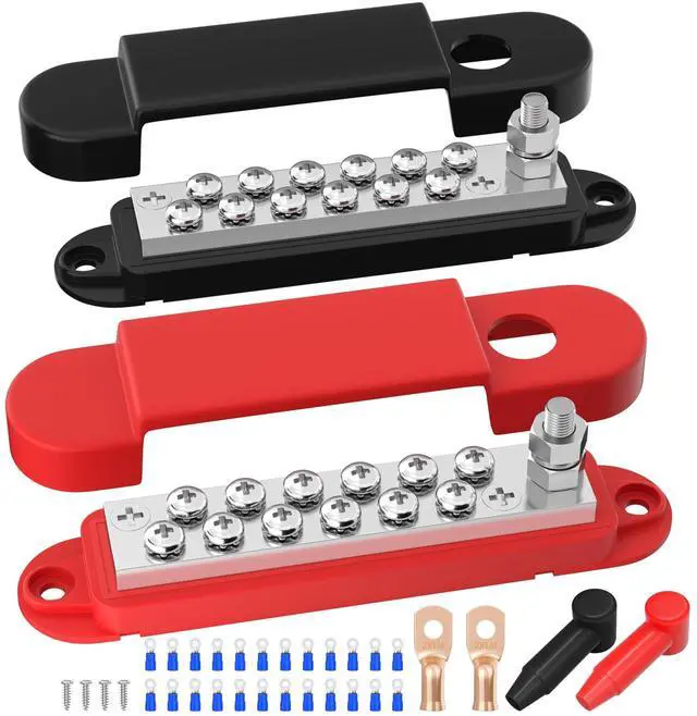 Main image of Power Distribution Block 12V 150A 1/4" Stud Marine Bus Bar 12 Volt DC Battery Busbar for Boat Automotive Solar Wiring
