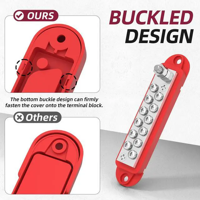 Alt view image 5 of 6 - Power Distribution Block 12V 150A 1/4" Stud Marine Bus Bar 12 Volt DC Battery Busbar for Boat Automotive Solar Wiring
