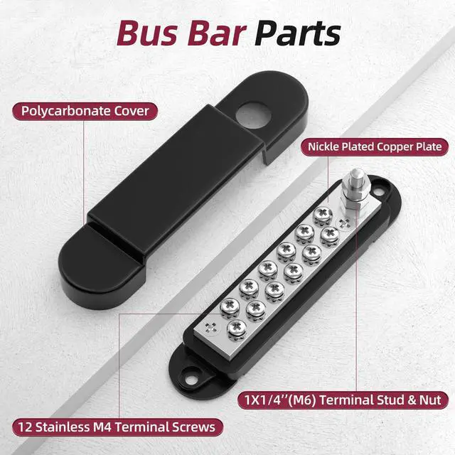 Alt view image 2 of 6 - Power Distribution Block 12V 150A 1/4" Stud Marine Bus Bar 12 Volt DC Battery Busbar for Boat Automotive Solar Wiring