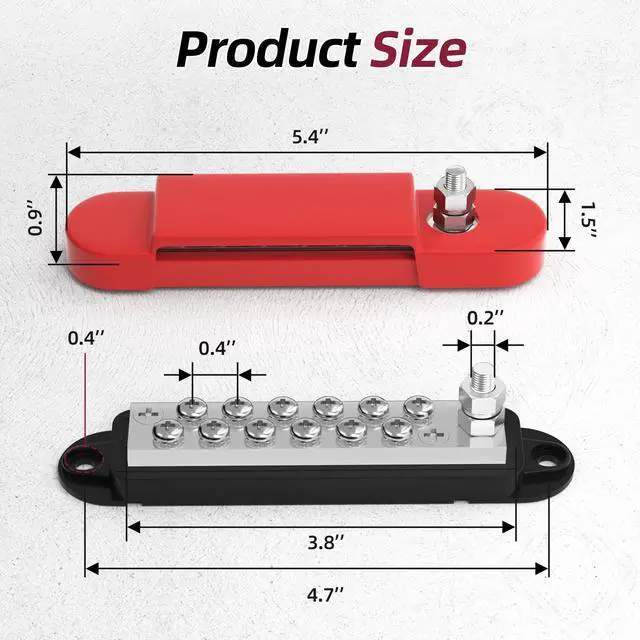 Alt view image 3 of 6 - Power Distribution Block 12V 150A 1/4" Stud Marine Bus Bar 12 Volt DC Battery Busbar for Boat Automotive Solar Wiring