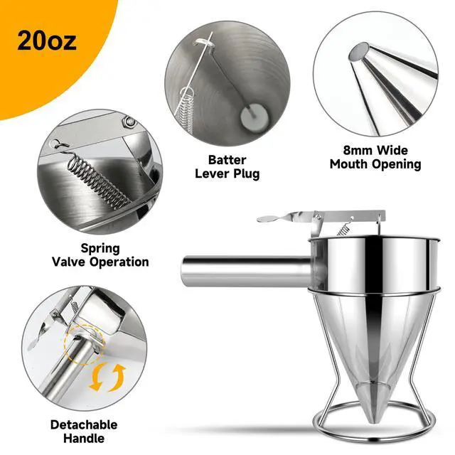 Alt view image 3 of 7 - EgieMr Stainless Steel Pancake Batter Dispenser Funnels with Stand Great for Cupcakes, Takoyaki or Any Baked Goods