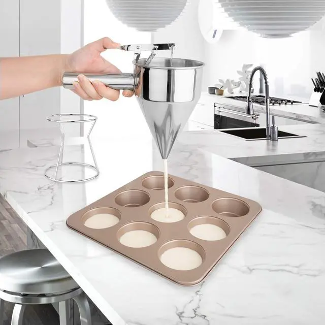 Alt view image 5 of 7 - EgieMr Stainless Steel Pancake Batter Dispenser Funnels with Stand Great for Cupcakes, Takoyaki or Any Baked Goods