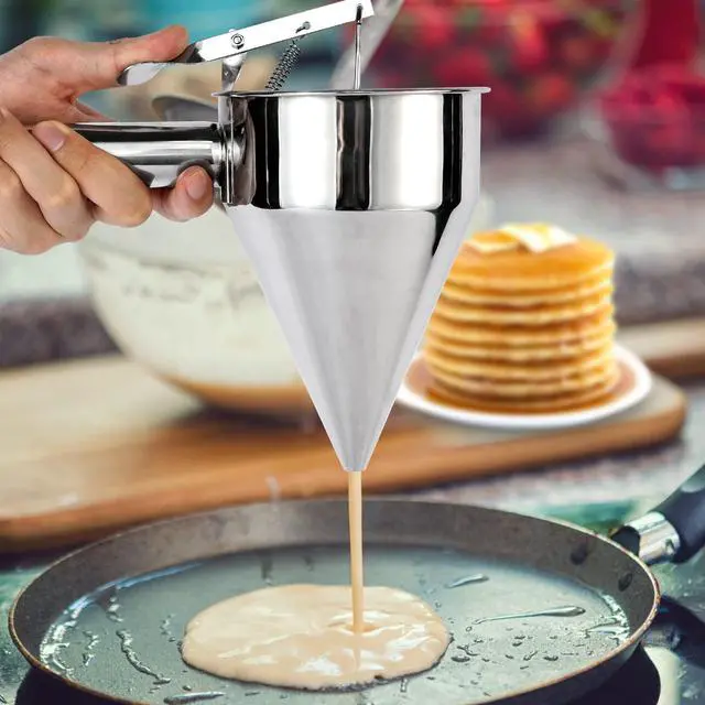 Alt view image 2 of 7 - EgieMr Stainless Steel Pancake Batter Dispenser Funnels with Stand Great for Cupcakes, Takoyaki or Any Baked Goods