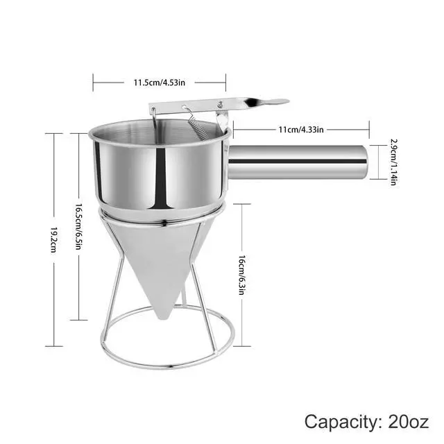 Alt view image 6 of 7 - EgieMr Stainless Steel Pancake Batter Dispenser Funnels with Stand Great for Cupcakes, Takoyaki or Any Baked Goods