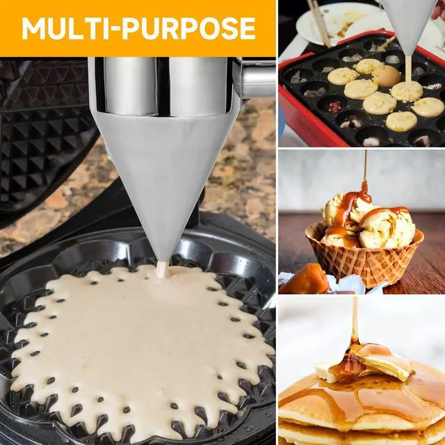 Alt view image 4 of 7 - EgieMr Stainless Steel Pancake Batter Dispenser Funnels with Stand Great for Cupcakes, Takoyaki or Any Baked Goods