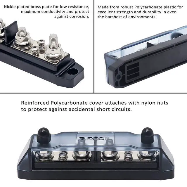 Alt view image 3 of 5 - BBPG4 Bus Bar Positive and Negative 4 x 5/16(M8) Studs and 4 x #8 Screw Terminals Power Distribution Block Busbar with Ring Terminals 150 Amp Rating