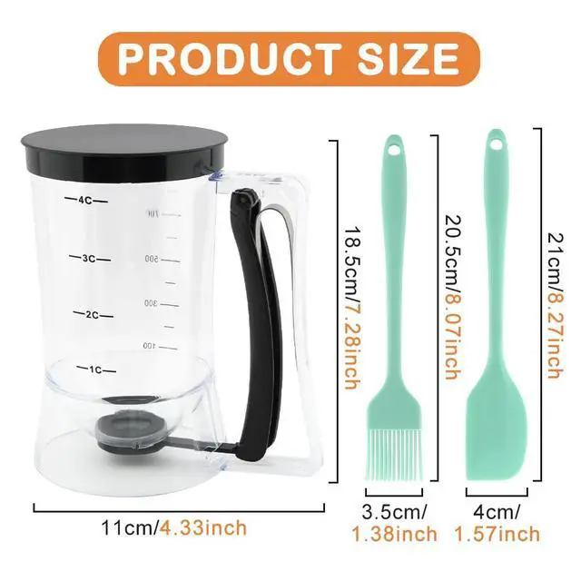 Alt view image 2 of 7 - Pancake Batter Dispenser with Oil Brush and Scraper,Cupcake Batter Dispensers with Squeeze Handle for Precise Portion Control,for Perfect Pancakes,Cupcake,Waffle